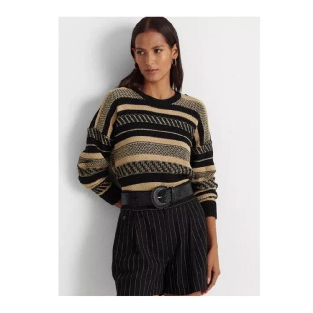 Ralph Lauren Black Label Stripe Sweater Size M Linen Lace Up Dark Academia
